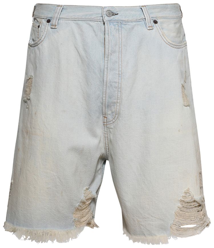 Acne Studios Distressed Denim Bermuda Shorts Light BlueWhite