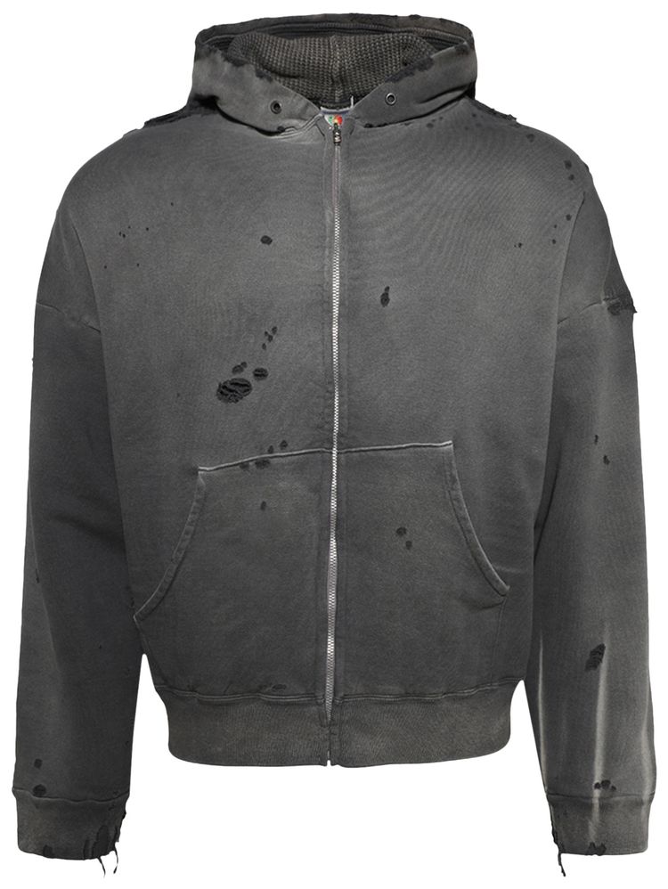 SAINT Mxxxxxx Distressed Zip Up Hoodie Charcoal