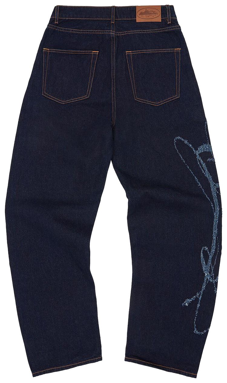 Corteiz Frayed Denim Baggy Jeans Indigo