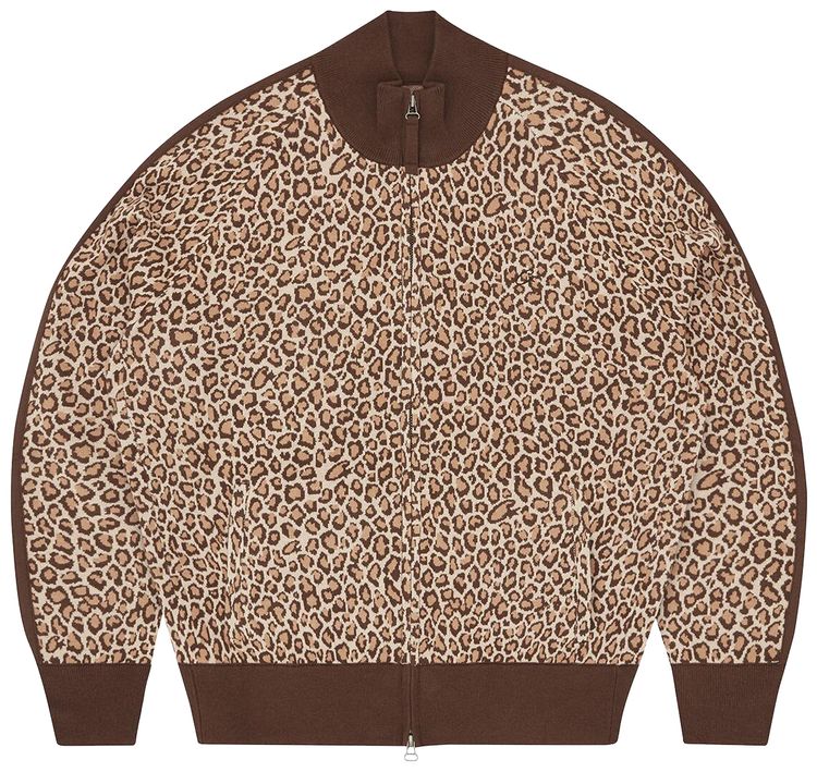 Corteiz VVS Leopard Jacquard Knit Zip Up Brown