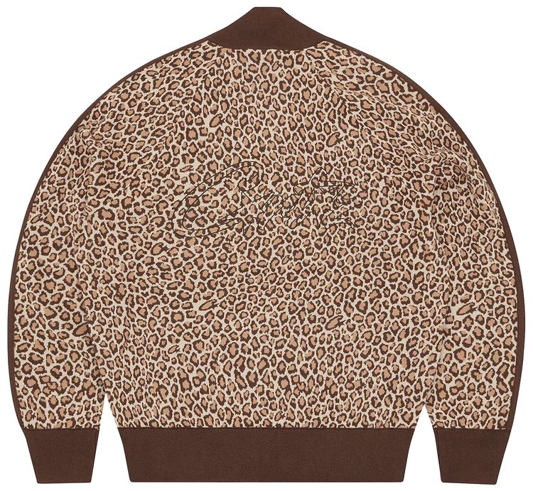 Corteiz VVS Leopard Jacquard Knit Zip Up Brown