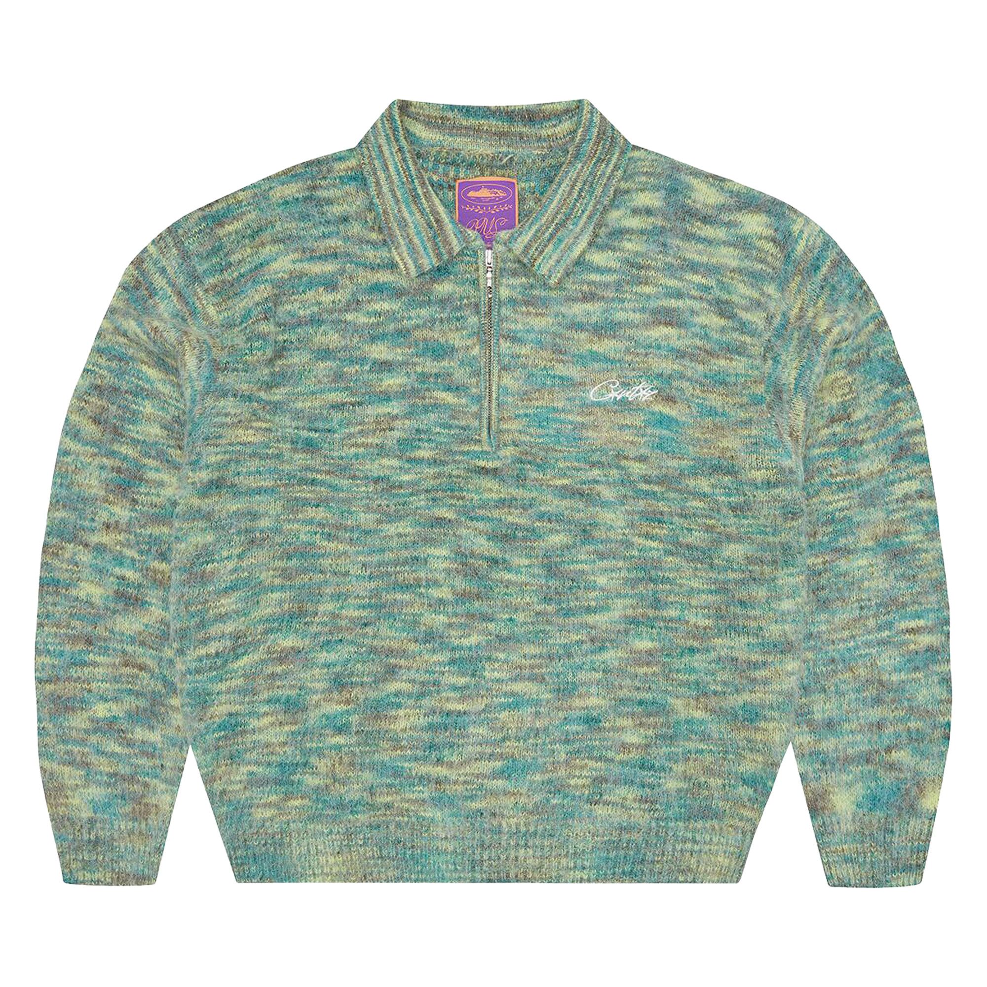 Buy Corteiz Mixed Knit Half Zip 'Green Melange' - 07892