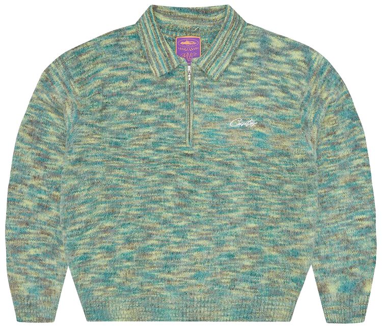 Corteiz Mixed Knit Half Zip Green Melange