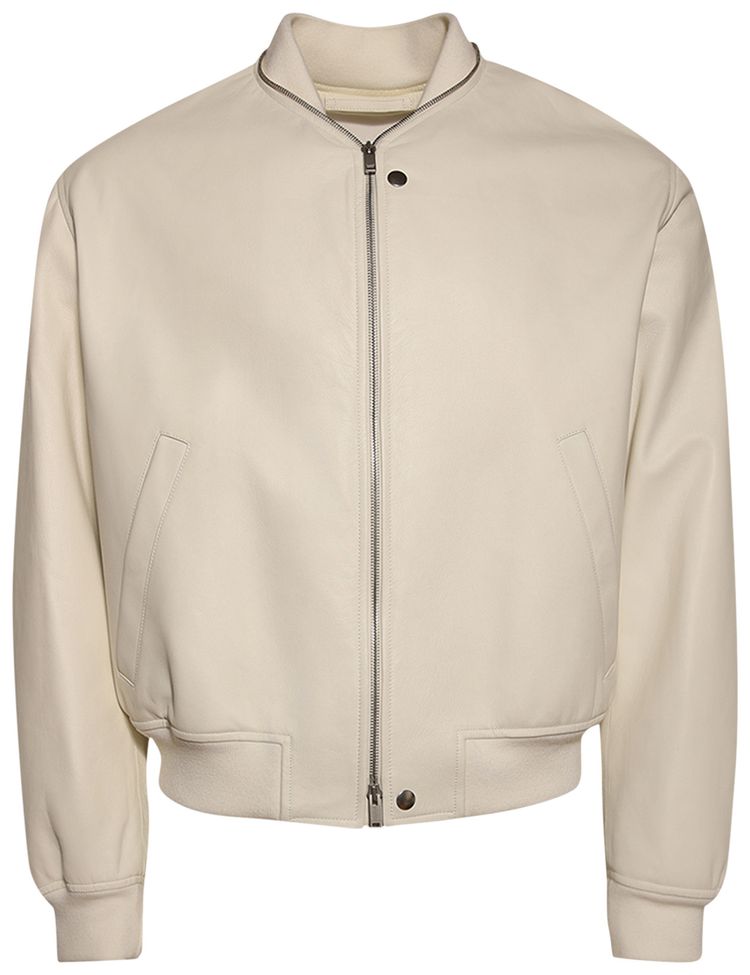 Jil Sander Leather Bomber Jacket Porcelain