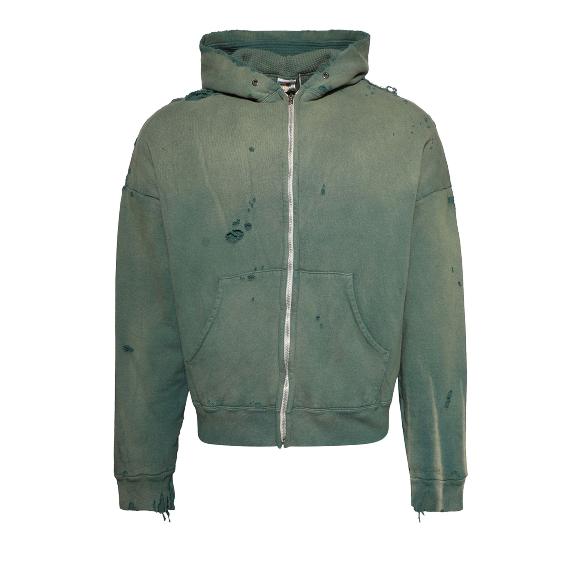Buy SAINT Mxxxxxx Distressed Zip-Up Hoodie 'Green' - SM YS1 0000