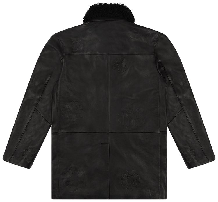 Denim Tears Oakland Wreath Winter Leather Coat Black