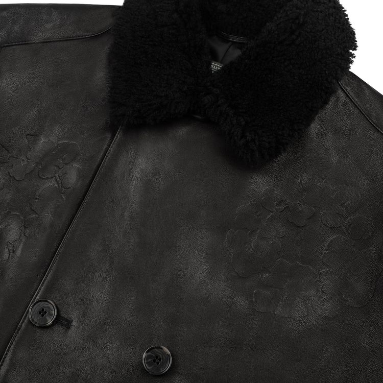 Denim Tears Oakland Wreath Winter Leather Coat Black