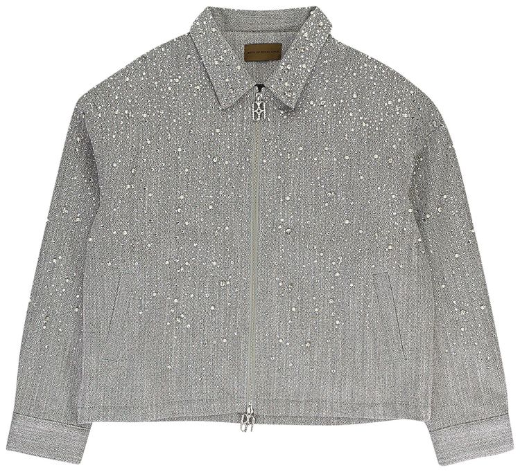 Birth Of Royal Child Rhinestone Zipper Work Jacket Light Grey