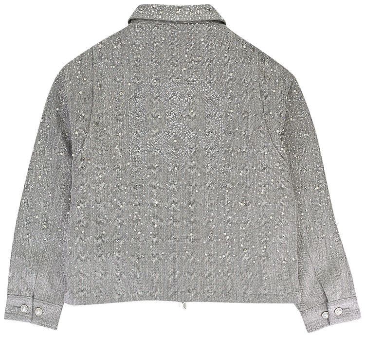 Birth Of Royal Child Rhinestone Zipper Work Jacket Light Grey
