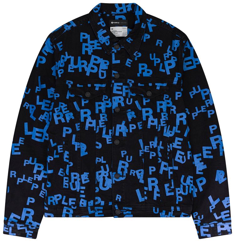 PURPLE BRAND Letters Screen Print Trucker Denim Jacket BlackBlue