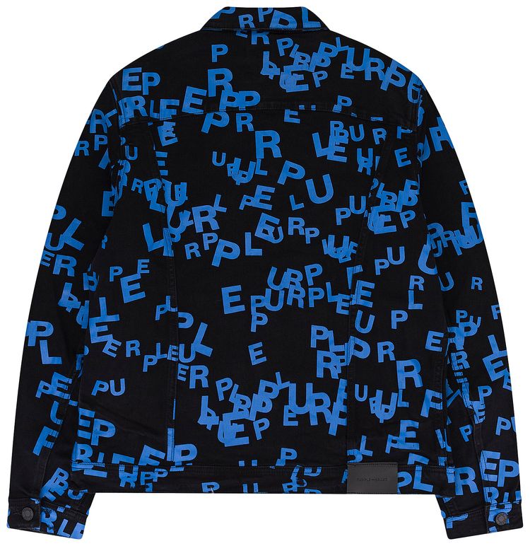 PURPLE BRAND Letters Screen Print Trucker Denim Jacket BlackBlue
