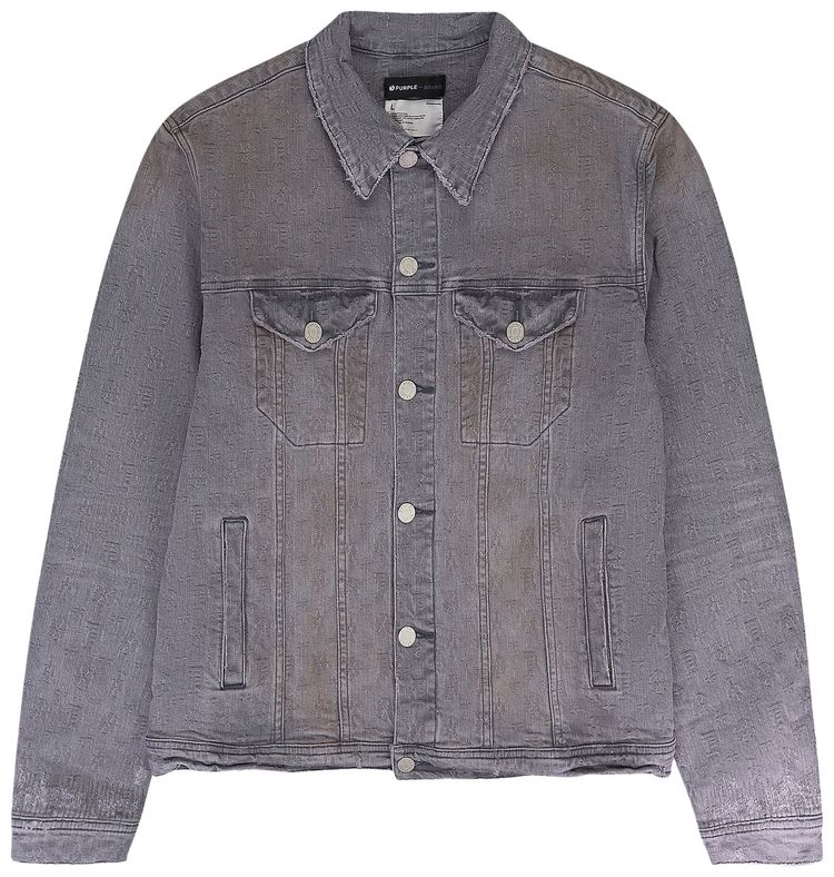 PURPLE BRAND Washed Jacquard Trucker Denim Jacket Grey