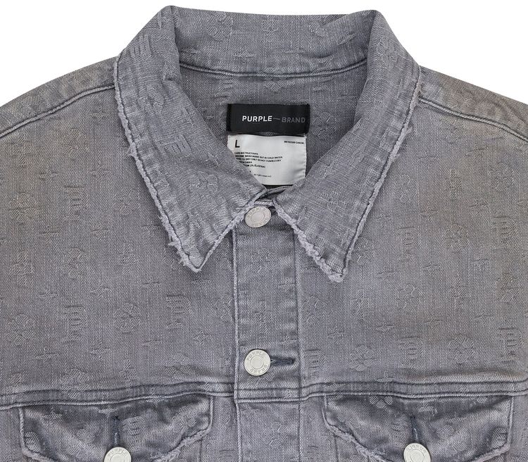 PURPLE BRAND Washed Jacquard Trucker Denim Jacket Grey