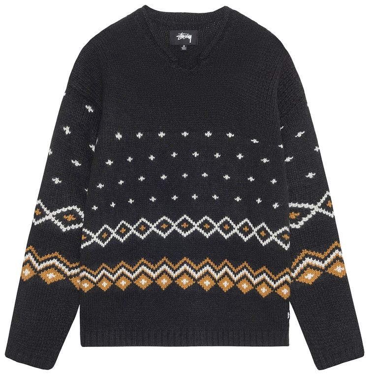 Stussy Roll Neck Fairisle Sweater Charcoal