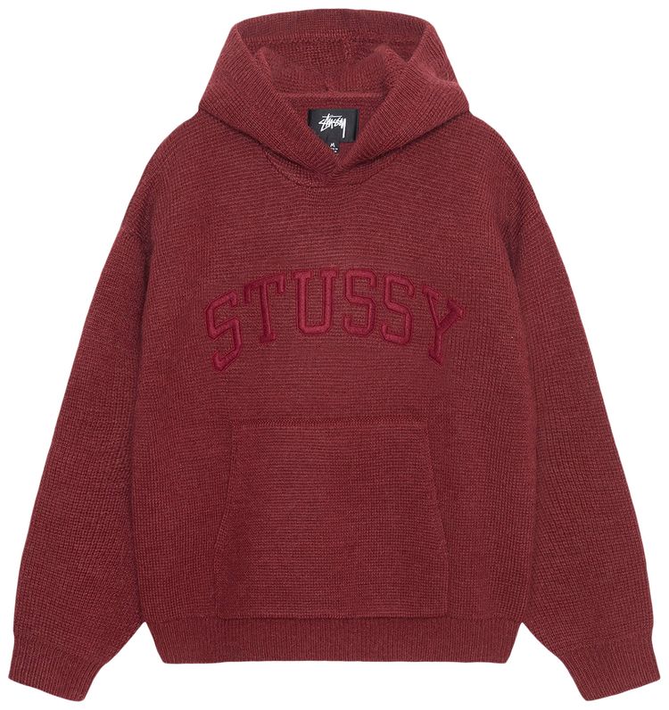 Stussy Felt Patch Knit Hoodie Burgundy