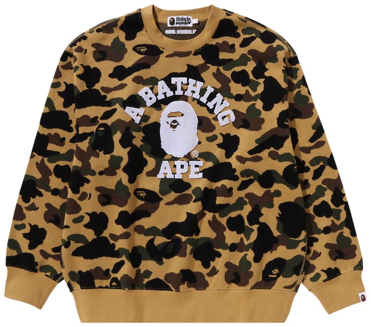 BAPE 1st Camo Jacquard College Relax Fit Crewneck Sweatshirt Yellow