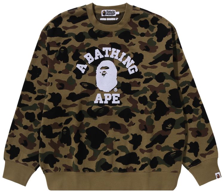 BAPE 1st Camo Jacquard College Relax Fit Crewneck Sweatshirt Green