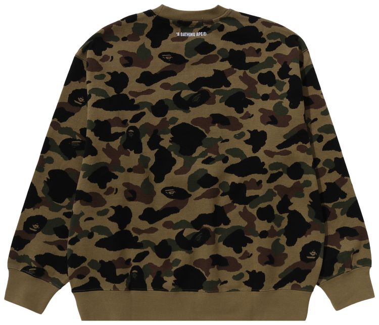 BAPE 1st Camo Jacquard College Relax Fit Crewneck Sweatshirt Green