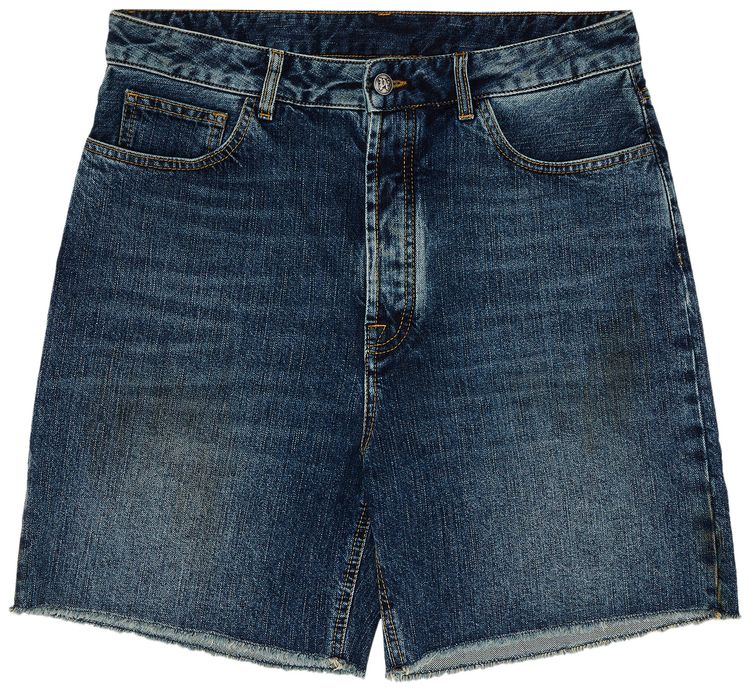 Palm Angels Curved Logo Denim Shorts BlueLight Blue