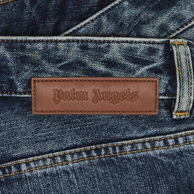 Palm Angels Curved Logo Denim Shorts BlueLight Blue