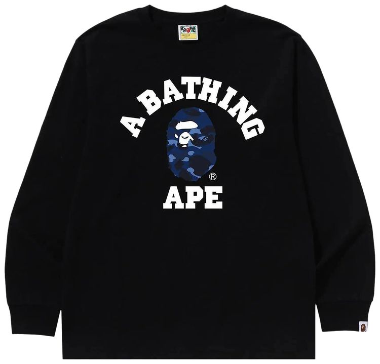 BAPE Color Camo College Long Sleeve Tee BlackNavy