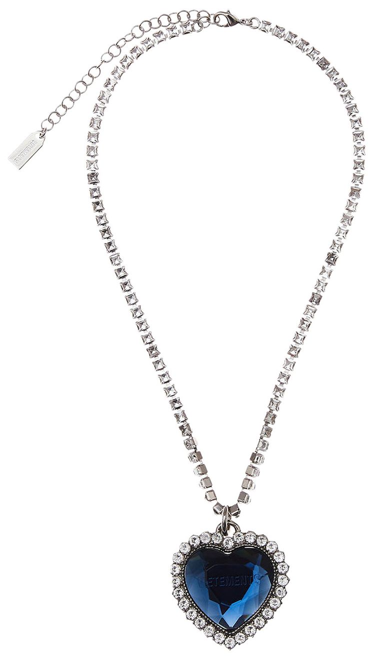 Vetements Crystal Heart Necklace Blue