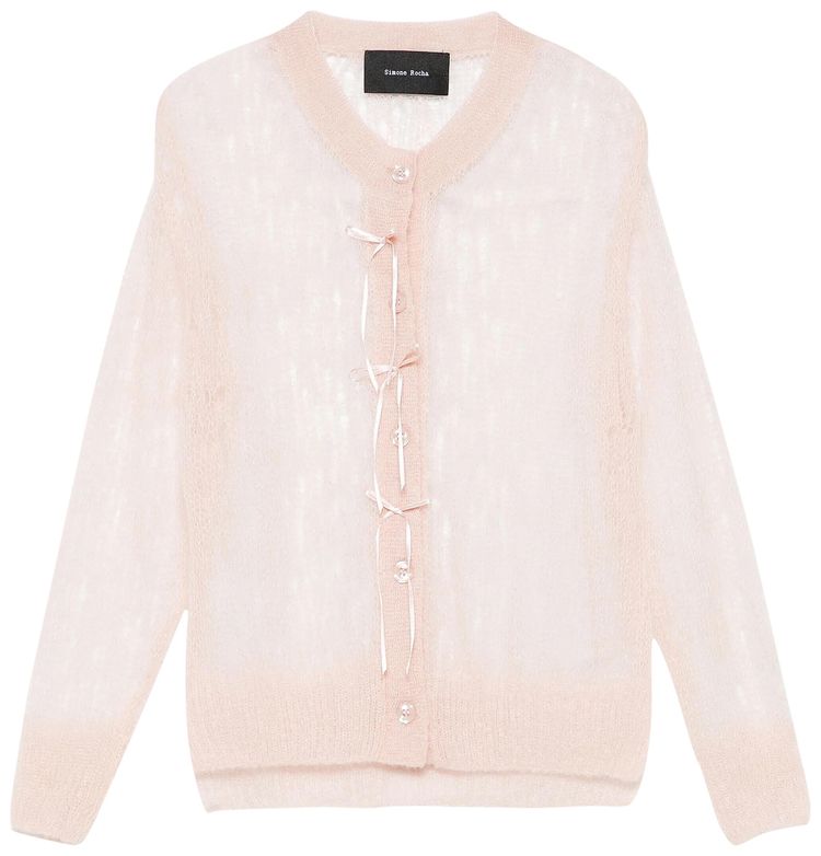 Simone Rocha Cropped Mohair Bow Ribbon Cardigan PinkPowder Pink