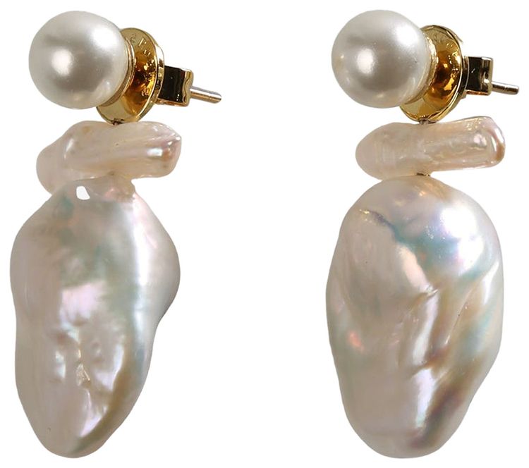 Simone Rocha Stacked Baroque Pearl Stud Earrings White