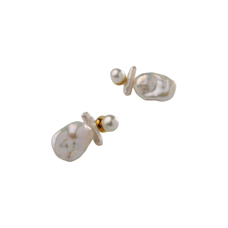 Simone Rocha Stacked Baroque Pearl Stud Earrings White