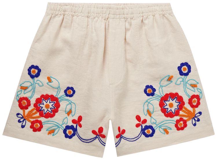 Bode Beaded Garden Party Shorts EcruMulticolor