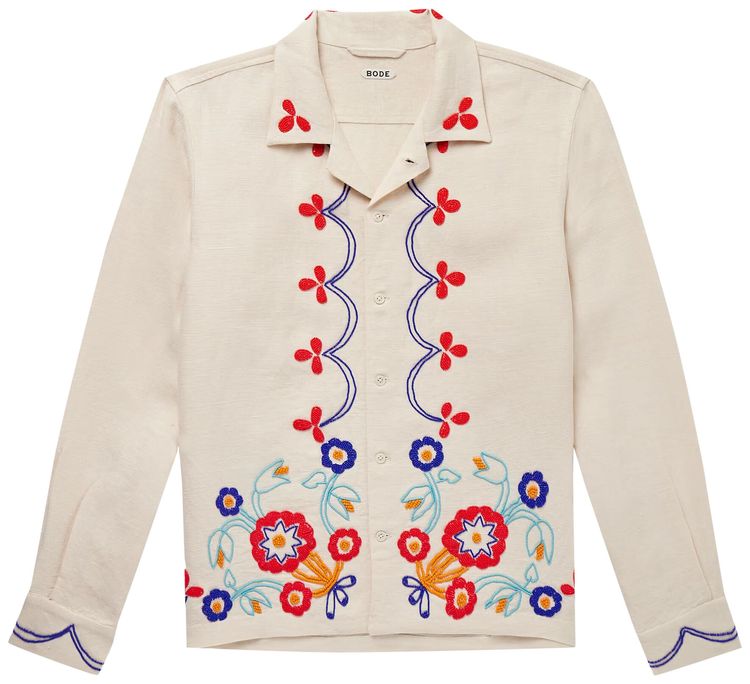 Bode Beaded Garden Party Shirt EcruMulticolor
