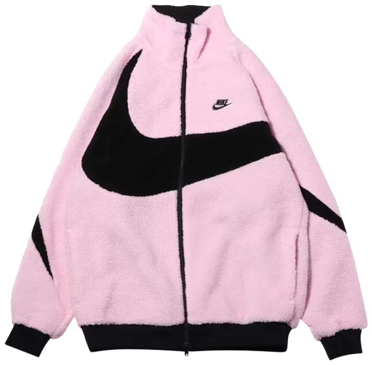 Nike Womens Big Swoosh Reversible Boa Jacket Asia Sizing Prism PinkBlack