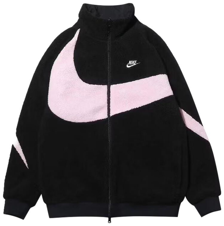 Nike Womens Big Swoosh Reversible Boa Jacket Asia Sizing Black PrismPink