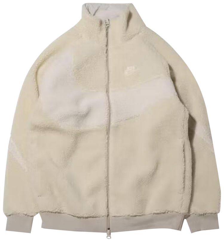 Nike Womens Big Swoosh Reversible Boa Jacket Asia Sizing Light Bone