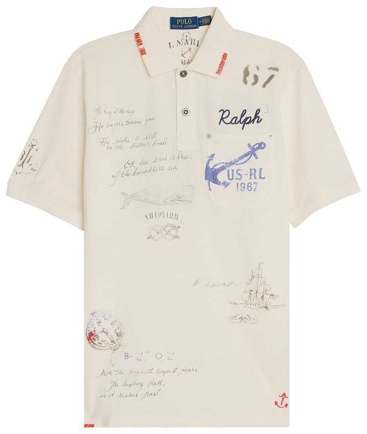Polo Ralph Lauren Artisan Mesh Stencil Print Polo With Pocket Nevis