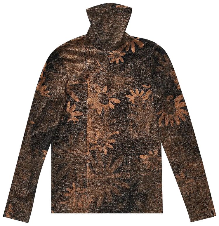 MM6 Maison Margiela Printed Long Sleeve Turtle Neck Top Black