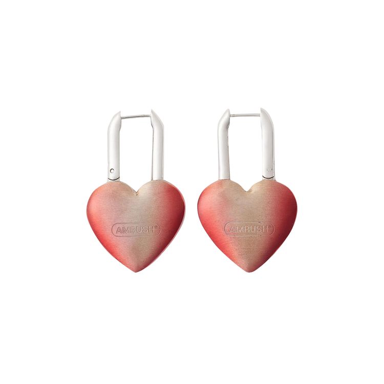 Ambush Fire Heart Padlock Earrings Red