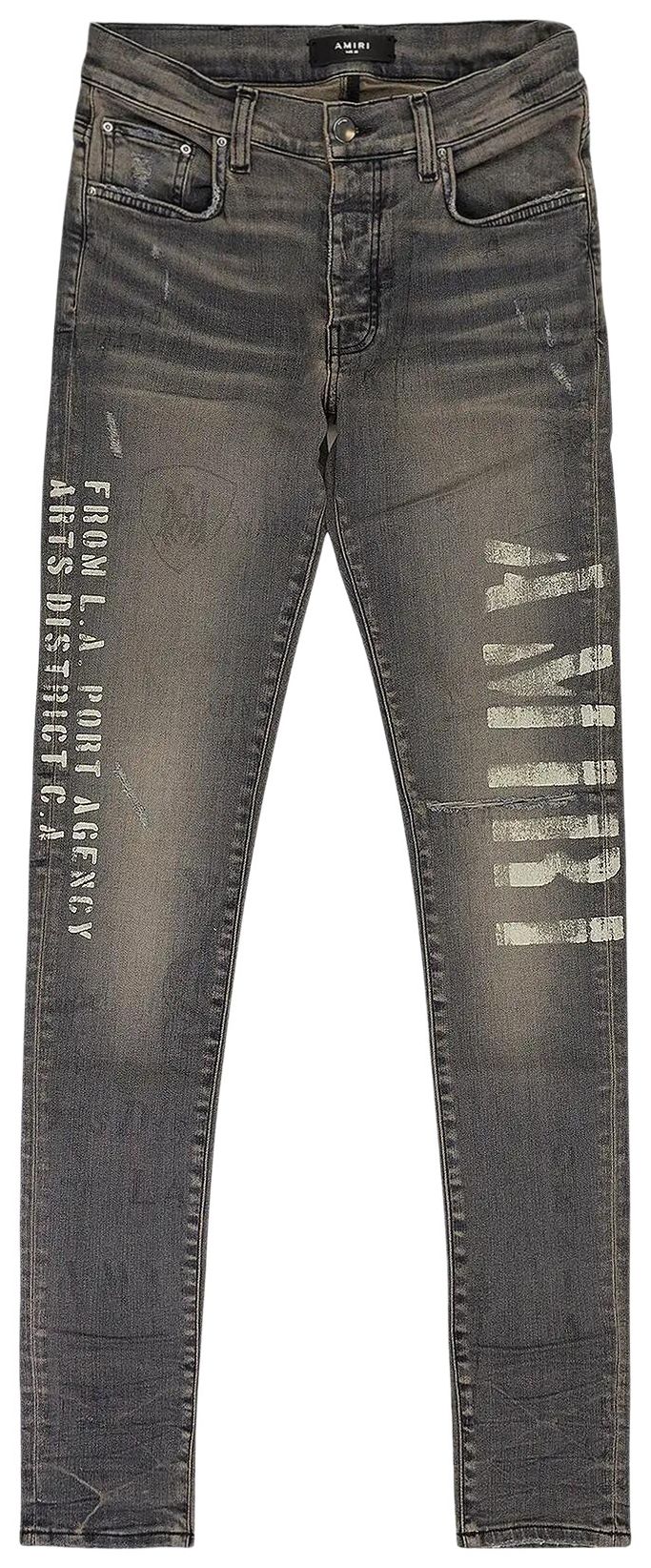 Amiri Military Stencil Skinny Jeans Grey
