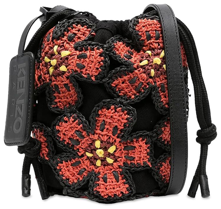 Kenzo Embroidered Flowers Bucket Bag Red