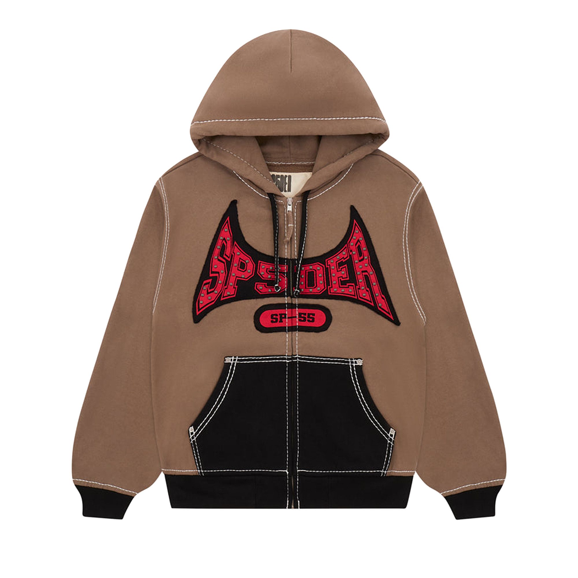Buy Sp5der T&F Zip Hoodie 'Brown' - SS04FW24BRN | GOAT