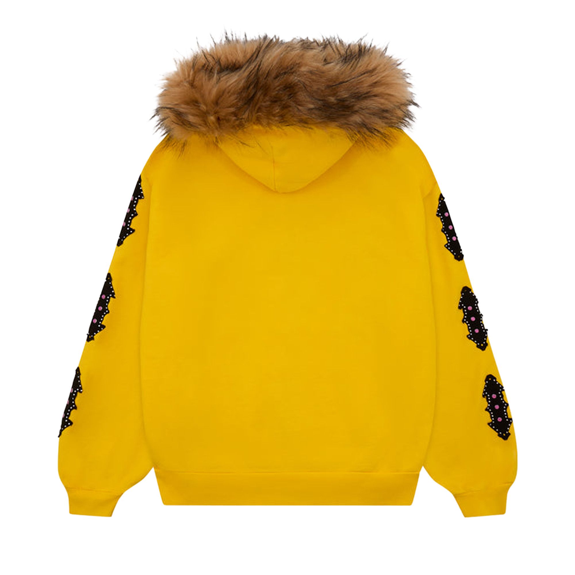Buy Sp5der Fur Hooded Zip Up Sweatshirt 'Yellow