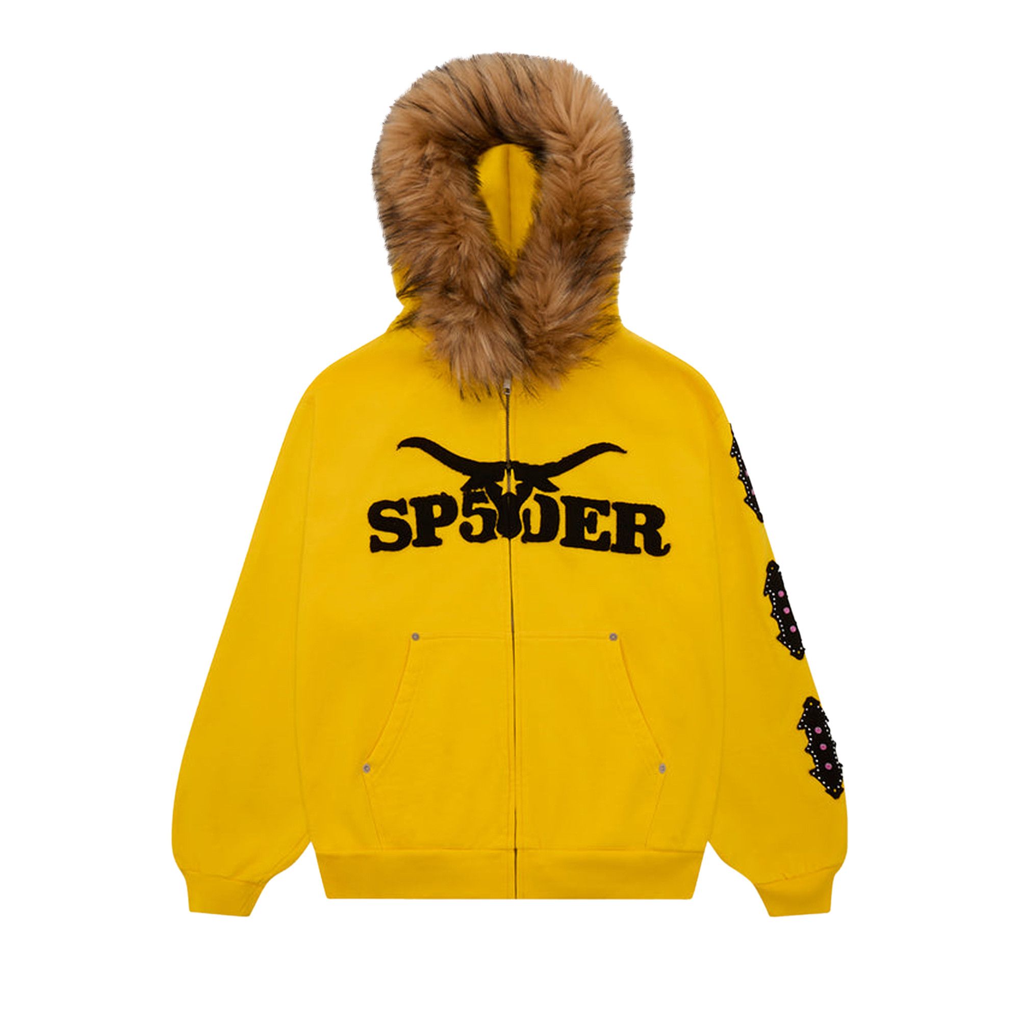 B.TRILL■Yellow Hashtag Hood Zip-Up■送料込 Buy Sp5der Fur Hooded Zip Up Sweatshirt 'Yellow