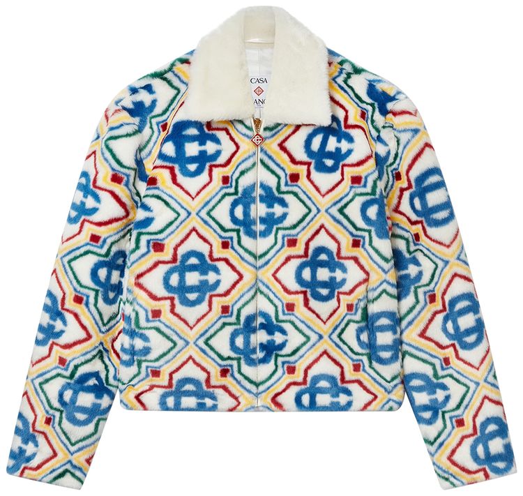 Casablanca Collared Faux Fur Jacket Olympic Diamond Monogram