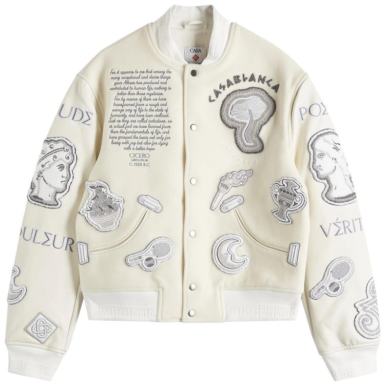 Casablanca Chenille Embroidered Patchwork Bomber Jacket Off White