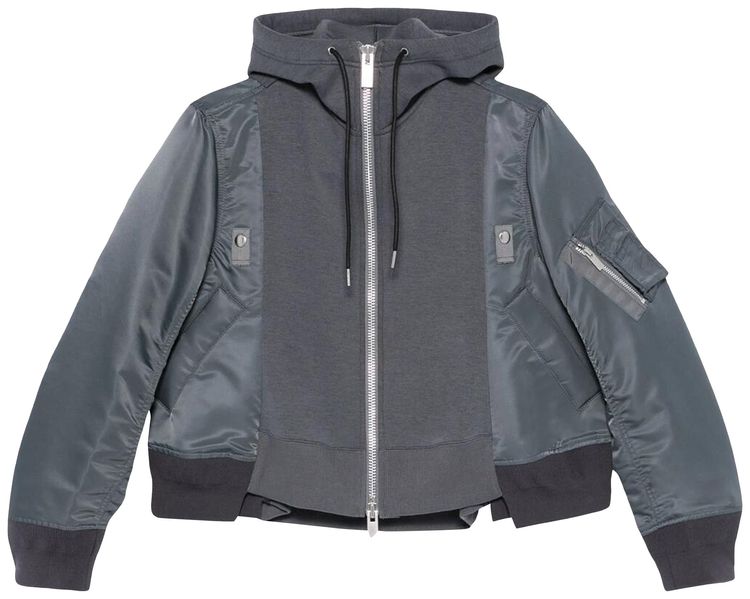 Sacai Sponge Sweat x Nylon Twill Hoodie Blue Grey