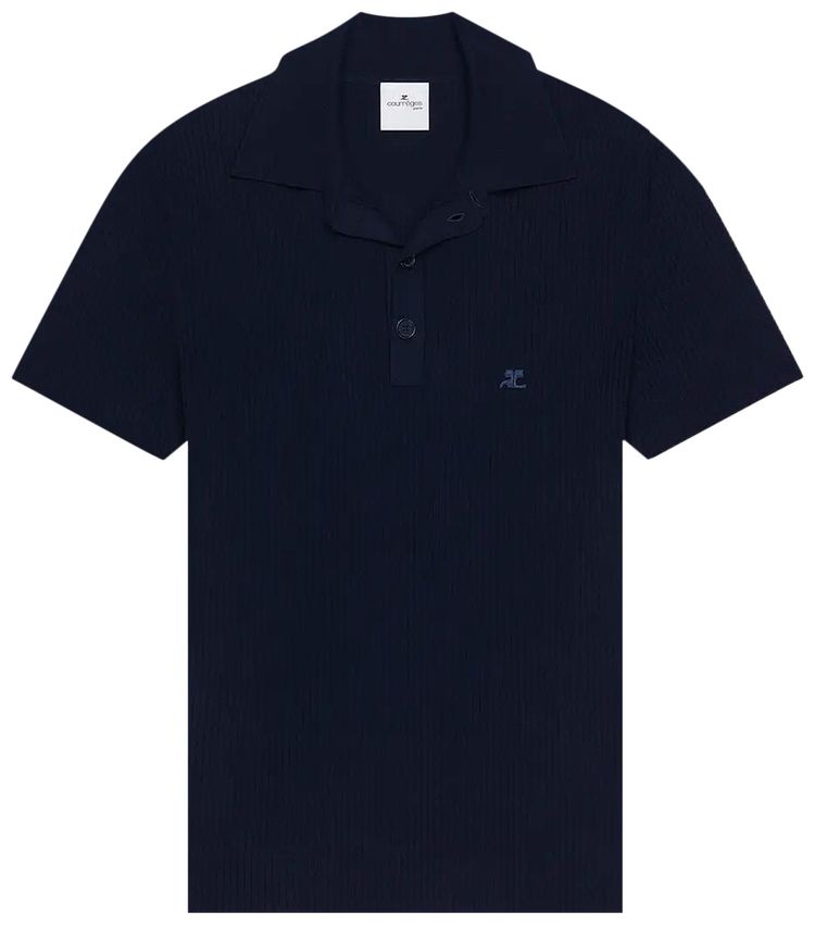 Courreges Rib Knit Polo Navy