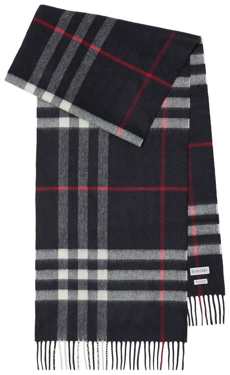Burberry Check Cashmere Scarf Navy