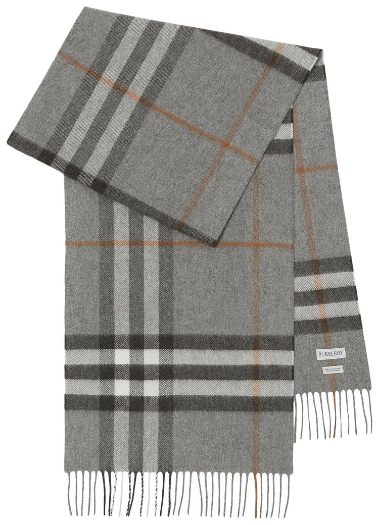 Burberry Check Cashmere Scarf Grey