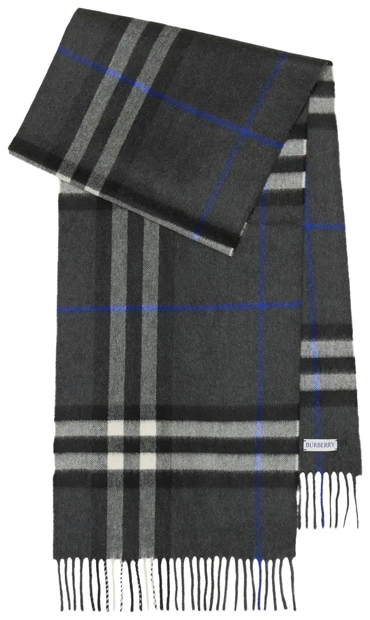 Burberry Check Cashmere Scarf Dark Charcoal