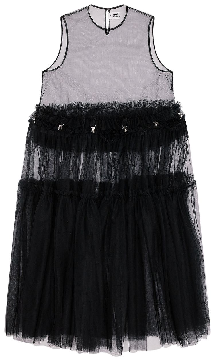 Comme des Garcons Noir See Through Mesh And Feather Decorated Dress Black